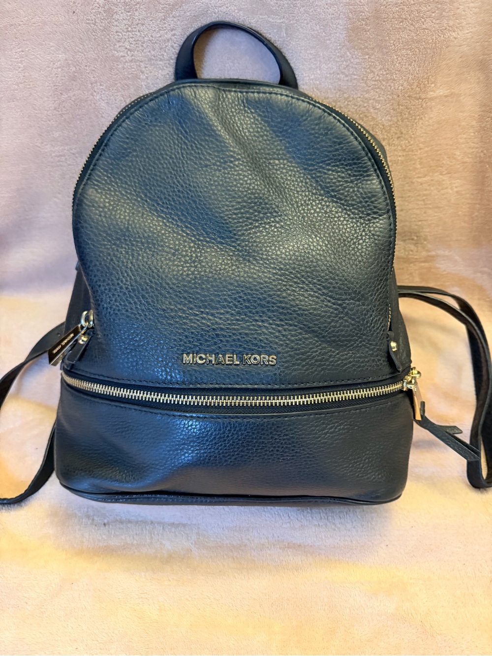 Michael Kors Black Pebbled Leather Small Backpack with Gold Hardware